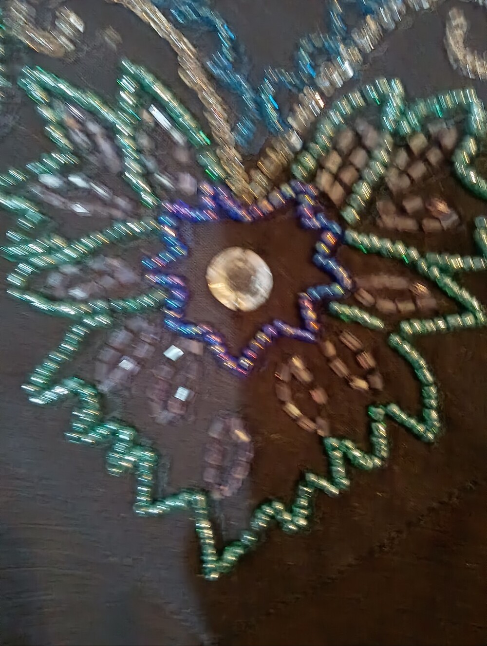 Liz & Me Euc Beautiful  Beaded Floral Sheer Top In Midnight Blue